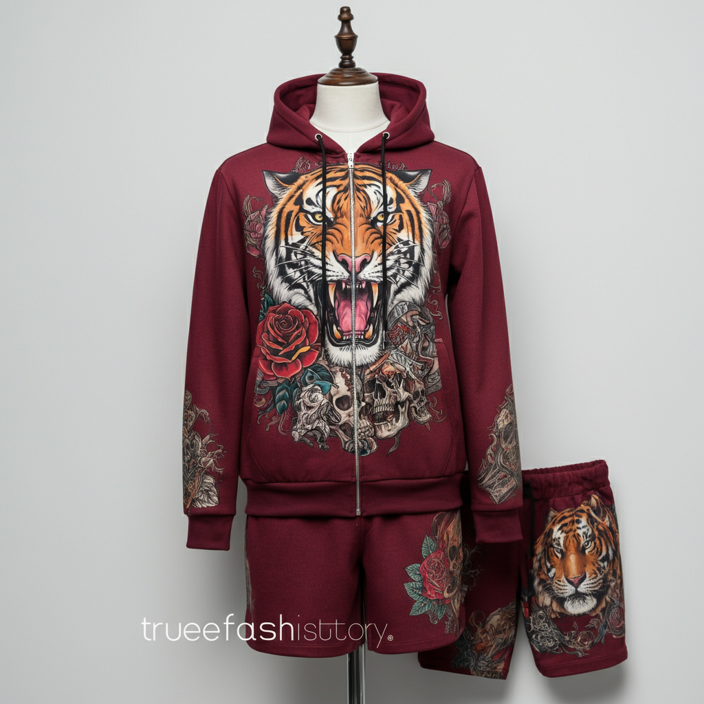 The burgundy Ed Hardy set is more than just a tracksuit; it's a wearable piece of art that captures the rebellious and expressive spirit of the Y2K era.