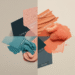 A stylish collage featuring swatches of the 2025 fashion colors: Future Dusk, Transcendent Pink, Aquatic Awe, Sunset Coral, and Ray Flower.