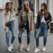 A diverse collection of stylish outfits on a mood board, representing different fashion styles like classic, bohemian, and minimalist.
