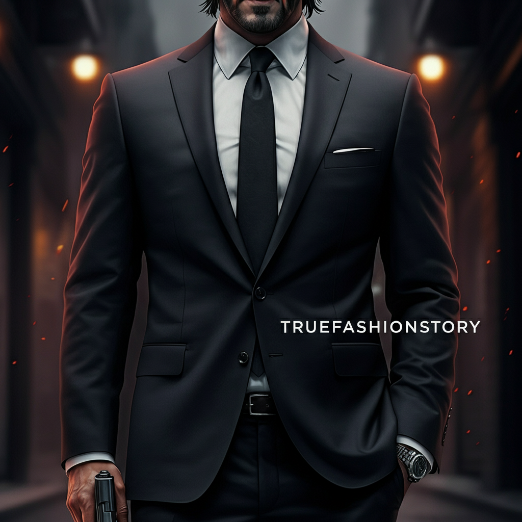 Elegant dark suit hanging perfectly tailored, john wick style, men's fashion, sophisticated menswear