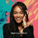 A woman with long, stylish box braids adorned with gold cuffs, smiling against a vibrant background.