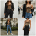 A woman confidently wearing a stylish leopard corset top paired with black high-waisted trousers, showcasing a chic evening outfit.