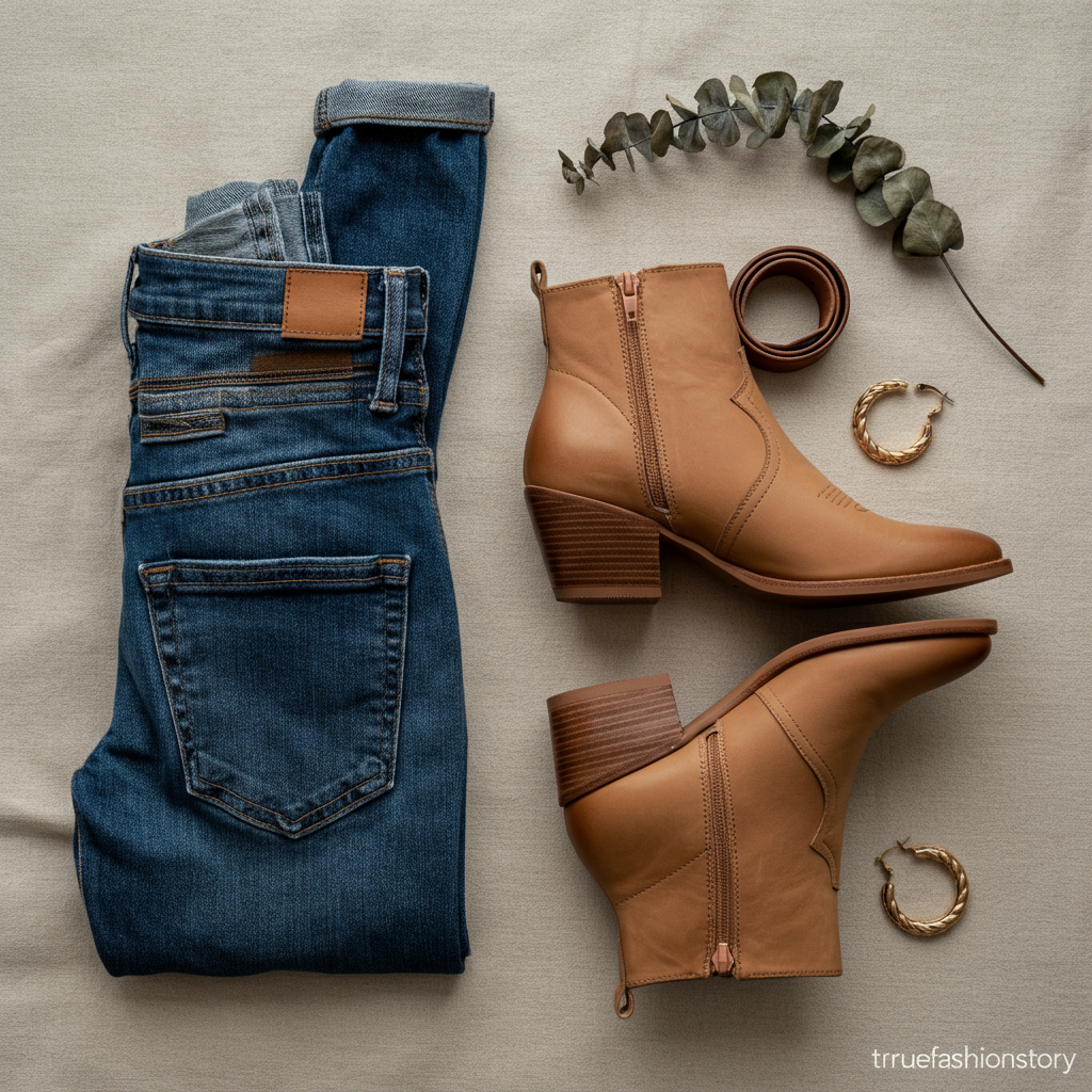 A stylish collection of different ankle boots for women, including leather Chelsea boots and suede heeled booties, arranged on a neutral background.