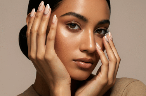 A collage of different hands showcasing popular 2024 nail shapes, including almond, squoval, round, and coffin, against a clean, modern background.