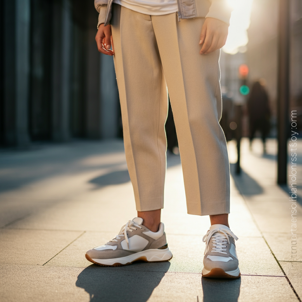 A stylish pair of white and grey Voile Blanche sneakers with a chunky sole, displayed against a minimalist background.