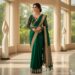 Beautiful woman wearing traditional silk saree with elegant jewelry and accessories for special occasion