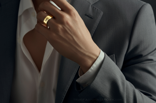 A stunning close-up of a polished 18k yellow gold ring sitting on a white surface, with its rich color highlighted by soft lighting.