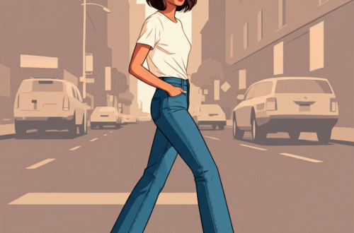 A woman confidently wearing stylish, medium-wash barrel leg jeans with a tucked-in white t-shirt and ankle boots on a city street.