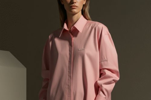 A person confidently wearing a stylish, well-fitted designer shirt pink against a neutral background.