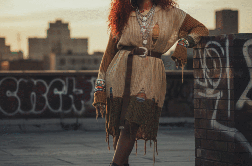 SZA posing in an iconic outfit showcasing her unique blend of high fashion and streetwear.