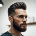 A stylish man with a heart-shaped face, a textured quiff hairstyle, and a well-groomed beard, looking confidently at the camera.