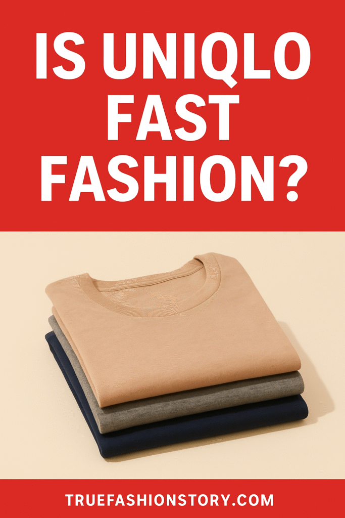 A colorful display of neatly folded sweaters on a shelf inside a Uniqlo store